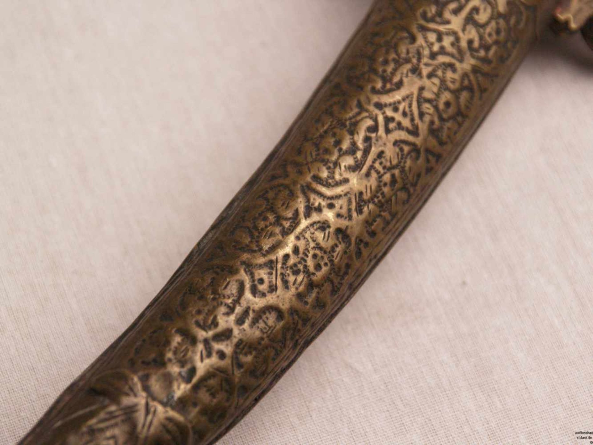 Koummya - Marokko, leicht gekrümmte Klinge, L.ca.20,5 cm, Oxydationsspuren, Holzgriff mit - Bild 7 aus 9