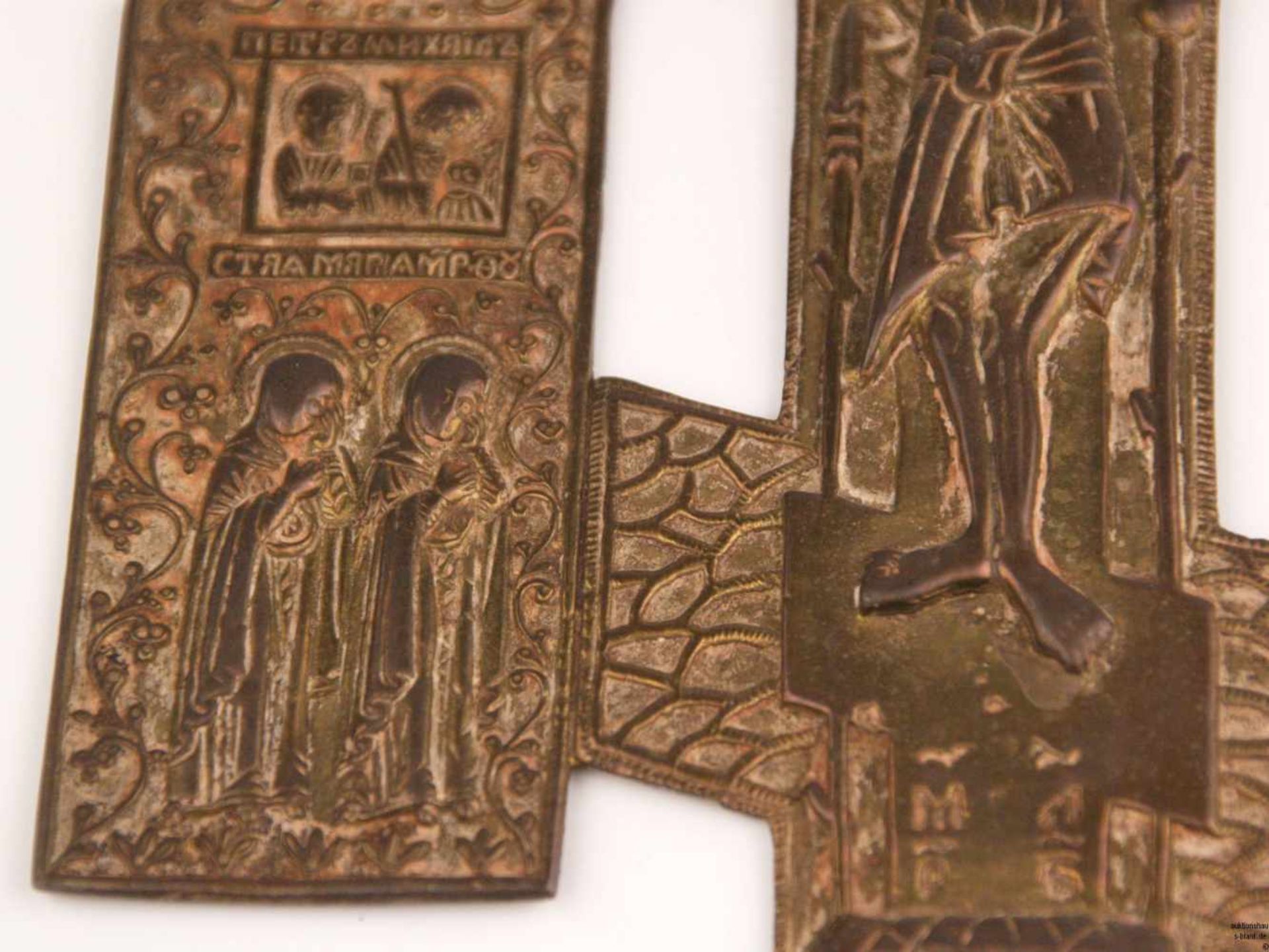 Russisch-Orthodoxes Hauskreuz - Russland, 19.Jh., Bronze, reliefiert gegossen, mittig Korpus Christi - Bild 6 aus 9
