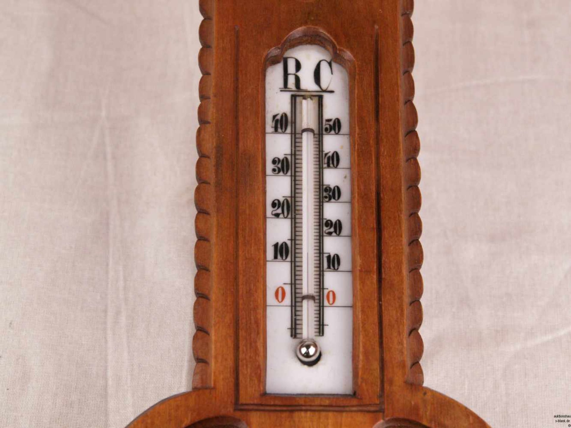 Jugendstil-Wetterstation - Thermometer und Barometer, Deutschland, Holzplatte durchbrochen - Bild 3 aus 6