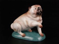 Porzellanfigur "Sitzender Mops" - Hoechst,blaue Radmarke mit Malerzeichen "Gee", 20.Jh.,