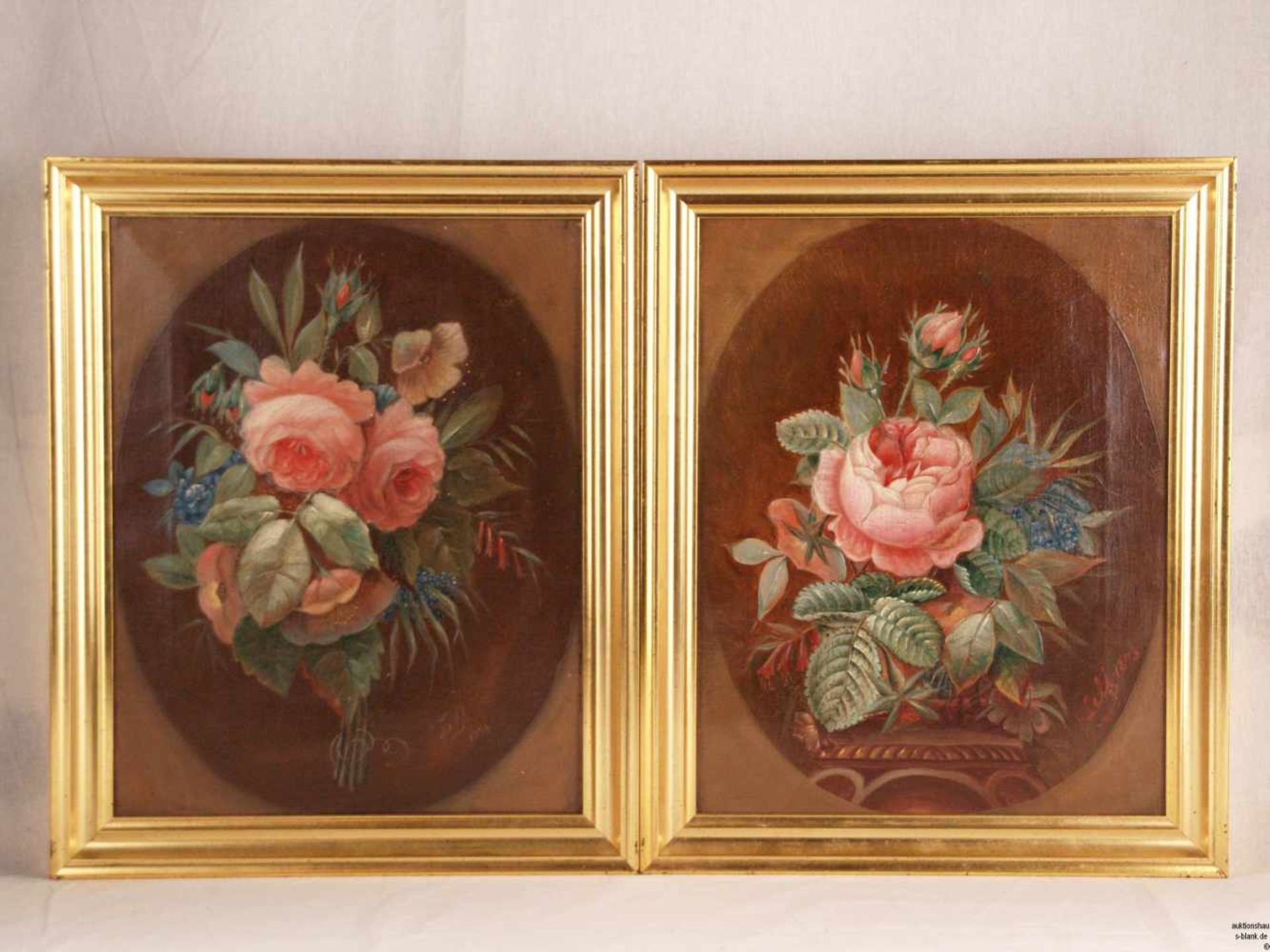 Paar Blumenstücke/Pendants - zwei dekorative Blumenensembles, Öl auf Leinwand, unten rechts
