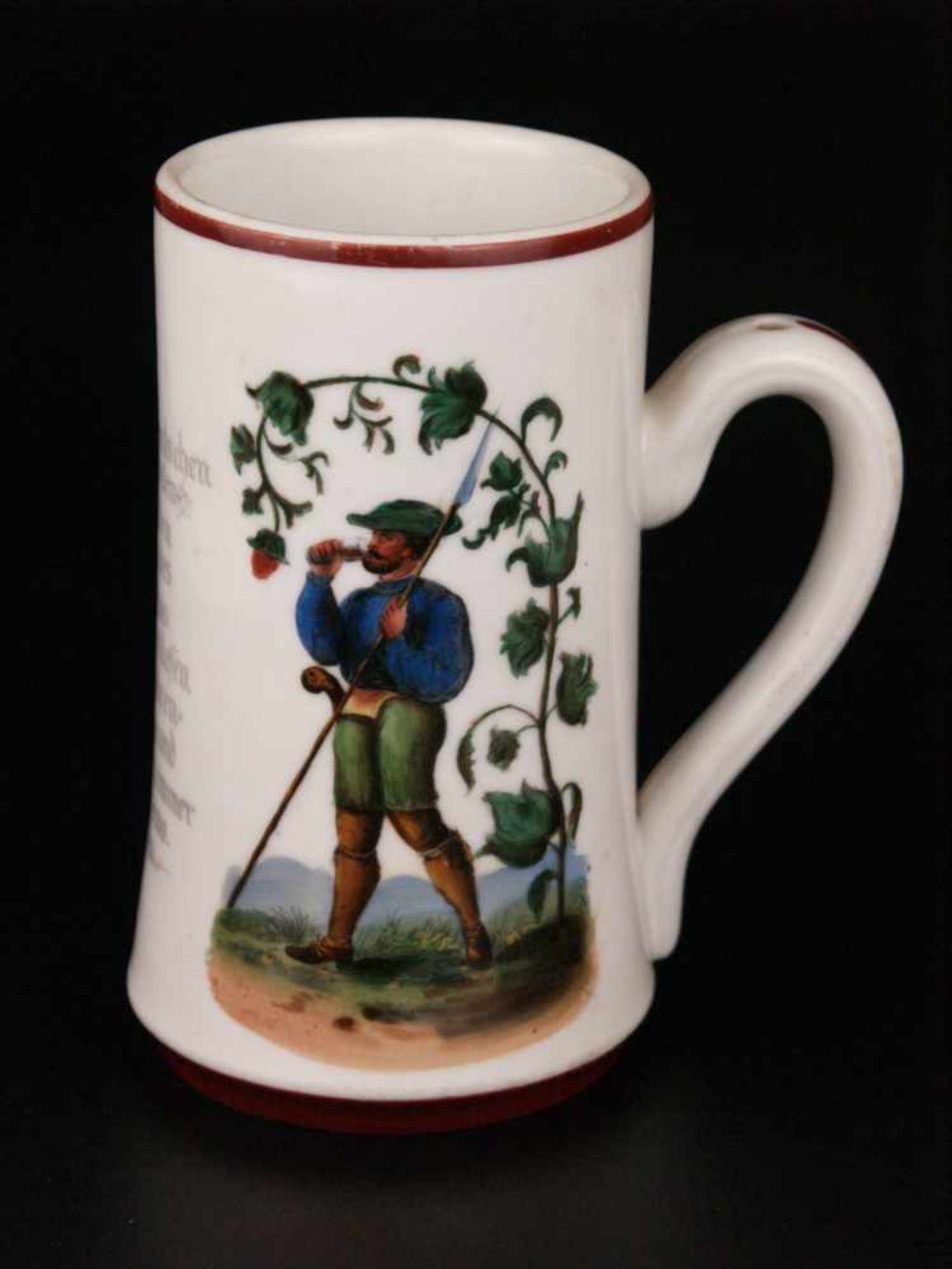 Bierkrug - Deutschland, Boden mit Lithophanie, Schauseite polychrom bemalt mit zwei Soldaten,