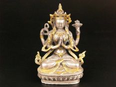Shadakshari Avalokiteshvara - China 20.Jh., Weißmetall,teils goldfarben, auch der "Herr der sechs