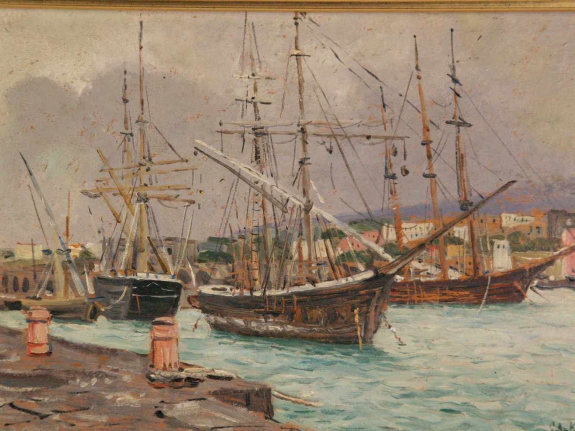 Ankelen,Eugen (1858-1942) - Zwei Ansichten von italienischen Hafenorten, Öl auf Holzplatte, beide - Image 2 of 6