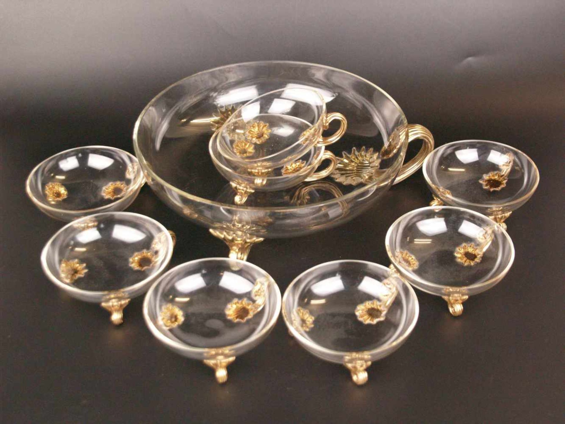 Kompott-Dessert-Set - Klarglas, bestehend aus: 1x Schüssel, HxD:ca.7,5x23,5cm; 8x Schälchen, HxD: