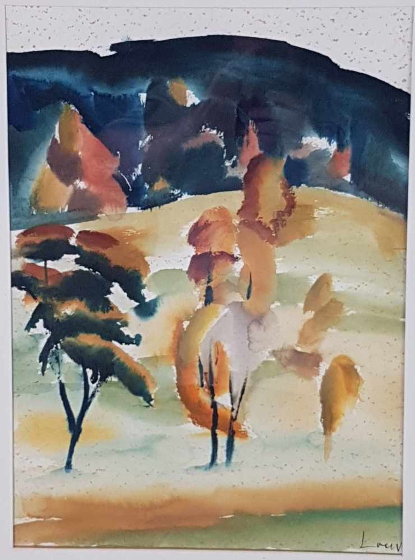 Loew, Peter (1931-2012) - Hügelige Landschaft mit Bäumen, Aquarell auf Papier, unten rechts