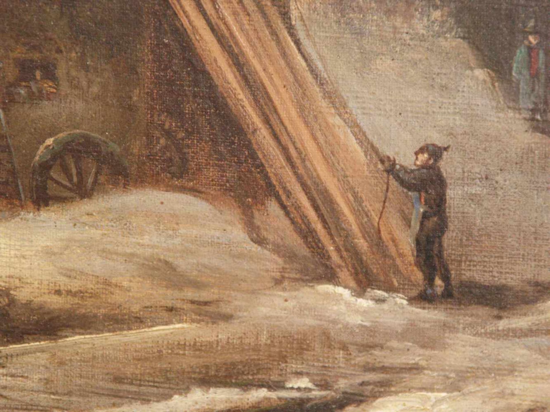 Monogrammist 19.Jh.- Schneebedeckte Gebirgslandschaft mit Holzmühle, Öl auf Leinwand,rechts unten - Image 7 of 14