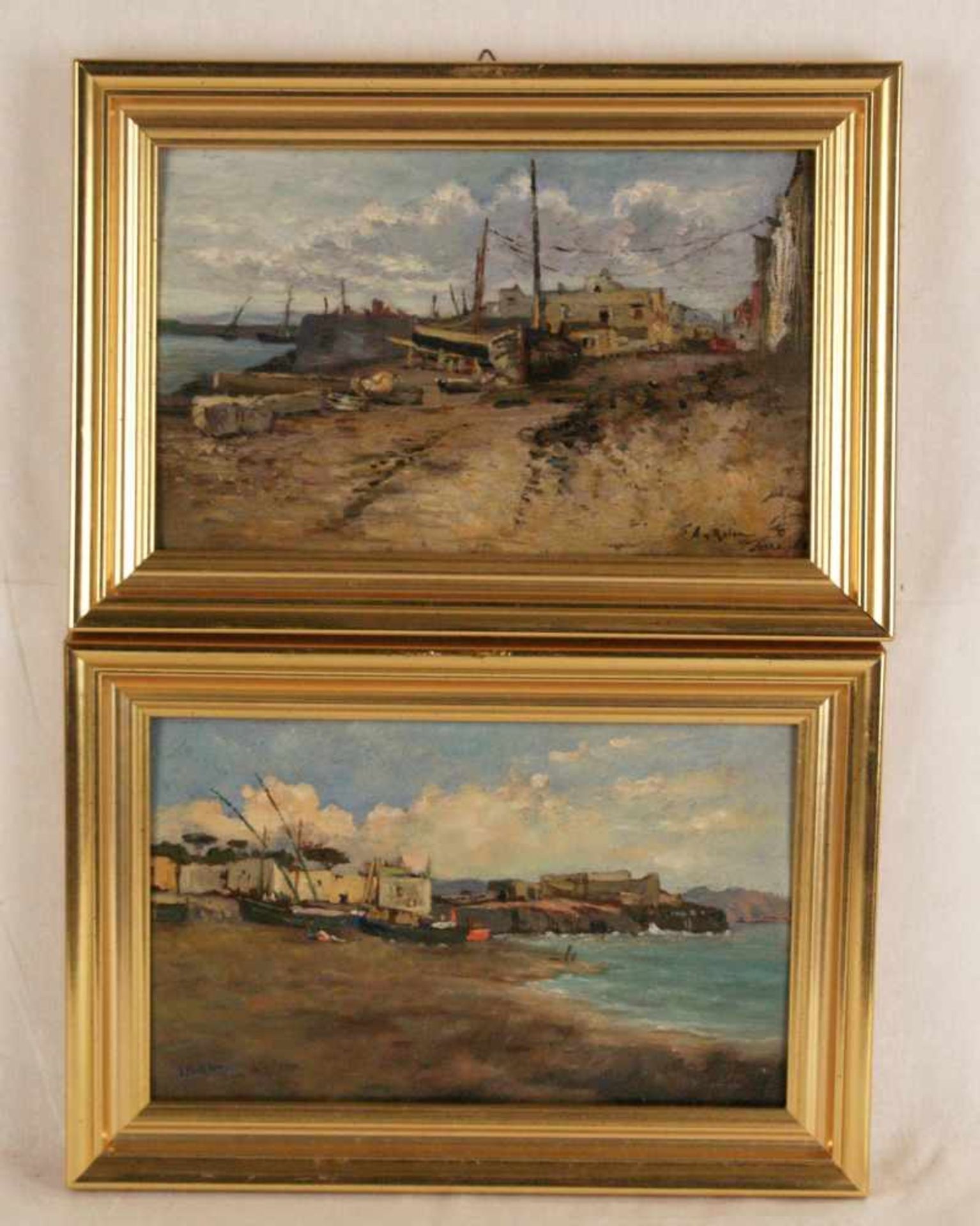 Ankelen,Eugen (1858-1942) - Zwei Ansichten von mediterranen Hafenorten, Öl auf Holzplatte, beide