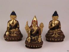 Konvolut Figurenminiaturen - Tibet, Kupferbronze, feuervergoldet, mehrfarbig gefasst, Inkarnat mit