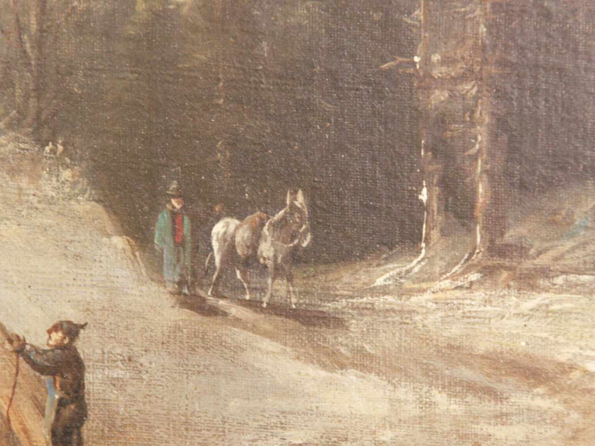 Monogrammist 19.Jh.- Schneebedeckte Gebirgslandschaft mit Holzmühle, Öl auf Leinwand,rechts unten - Image 8 of 14
