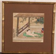 Chinesischer Künstler -Qingdynastie 18.Jh.- Paar beim Liebesspiel im Gartenpavillon, Farben auf