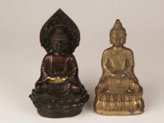 Zwei Buddhafiguren - Buddha Amitabha, China 20.Jh., Gelbguss teils bronziert, partiell vergoldet,