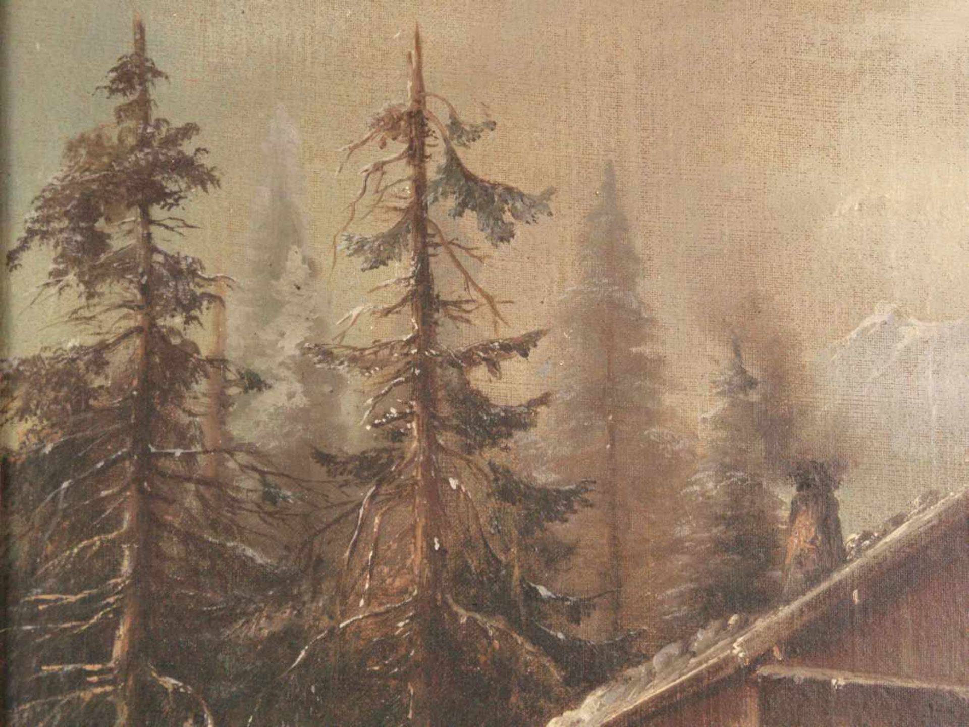 Monogrammist 19.Jh.- Schneebedeckte Gebirgslandschaft mit Holzmühle, Öl auf Leinwand,rechts unten - Image 10 of 14