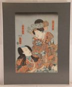Utagawa Kunisada (1786-1865/ Toyokuni III) - Kabuki Szene mit zwei Schauspielern, einer in
