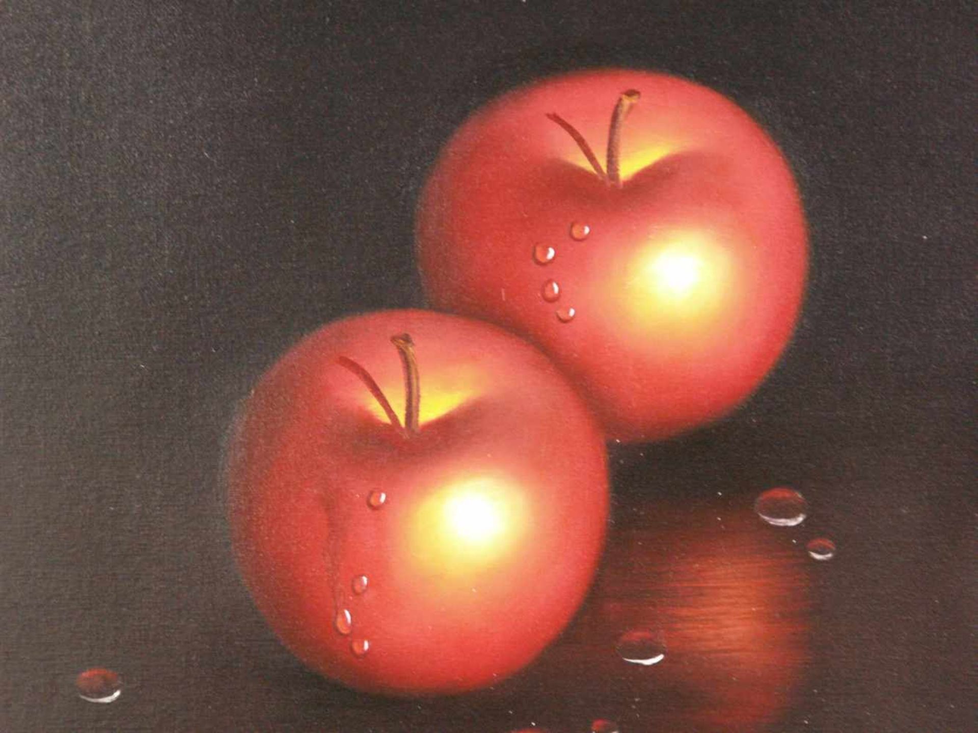 Mason, K. - Die Äpfel der Hesperiden/ Stillleben mit drei goldenen Äpfeln und Wassertropfen, Öl - Image 3 of 5