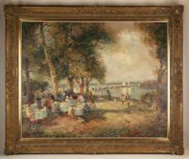 Gschossmann, Ludwig (1901 München - 1988 Tegernsee) - "Café am Bodensee", Öl auf Leinwand, unten