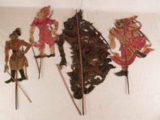 Vier Schattenspielfiguren - Thailand, Nang Talung, durchbrochen gearbeitetes Leder (wohl