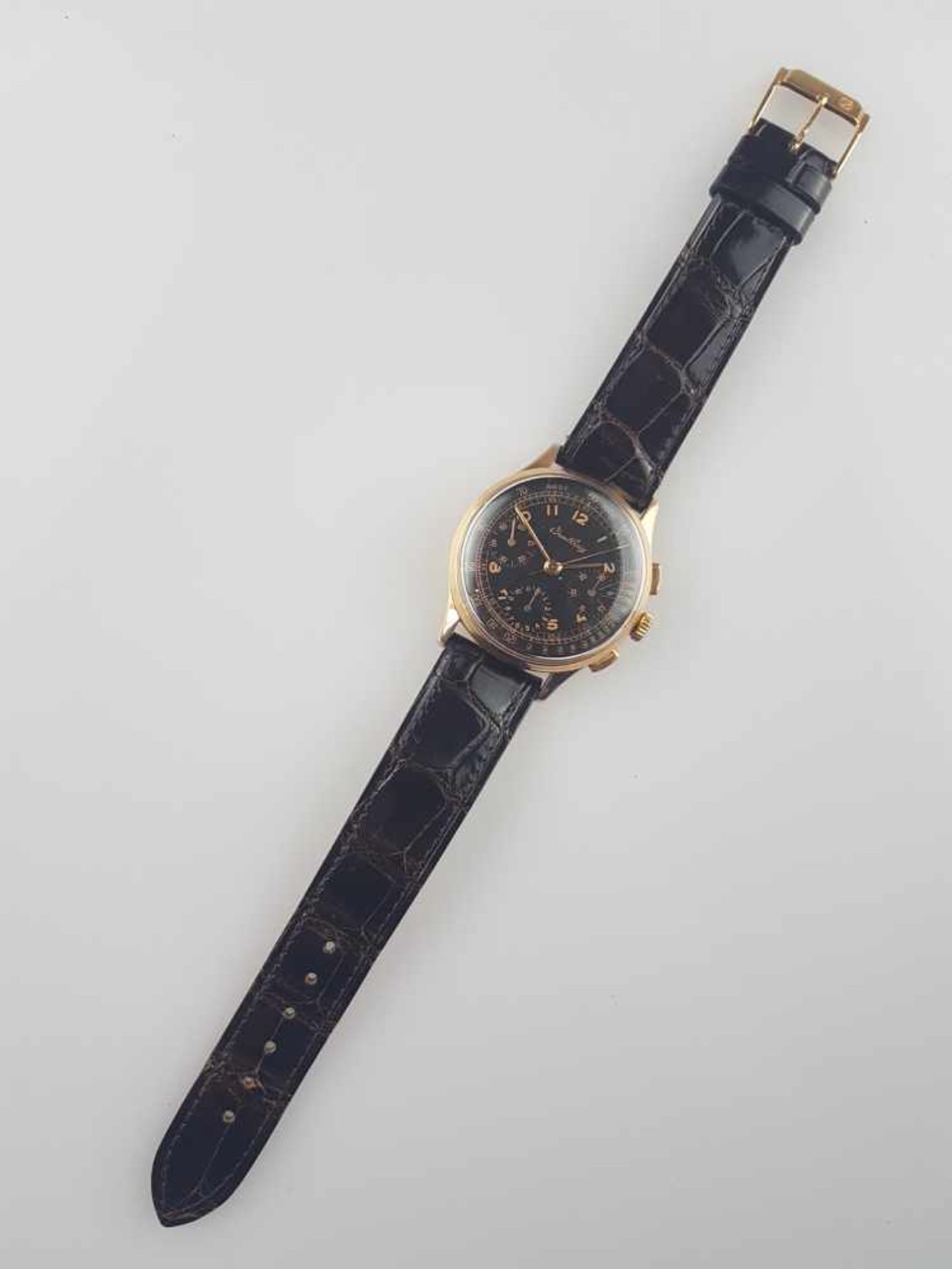 Herrenarmbanduhr - Breitling Schaltrad-Chronograph in Gelbgold 750/000, 1940-50er Jahre, Gehäuse, - Bild 2 aus 7