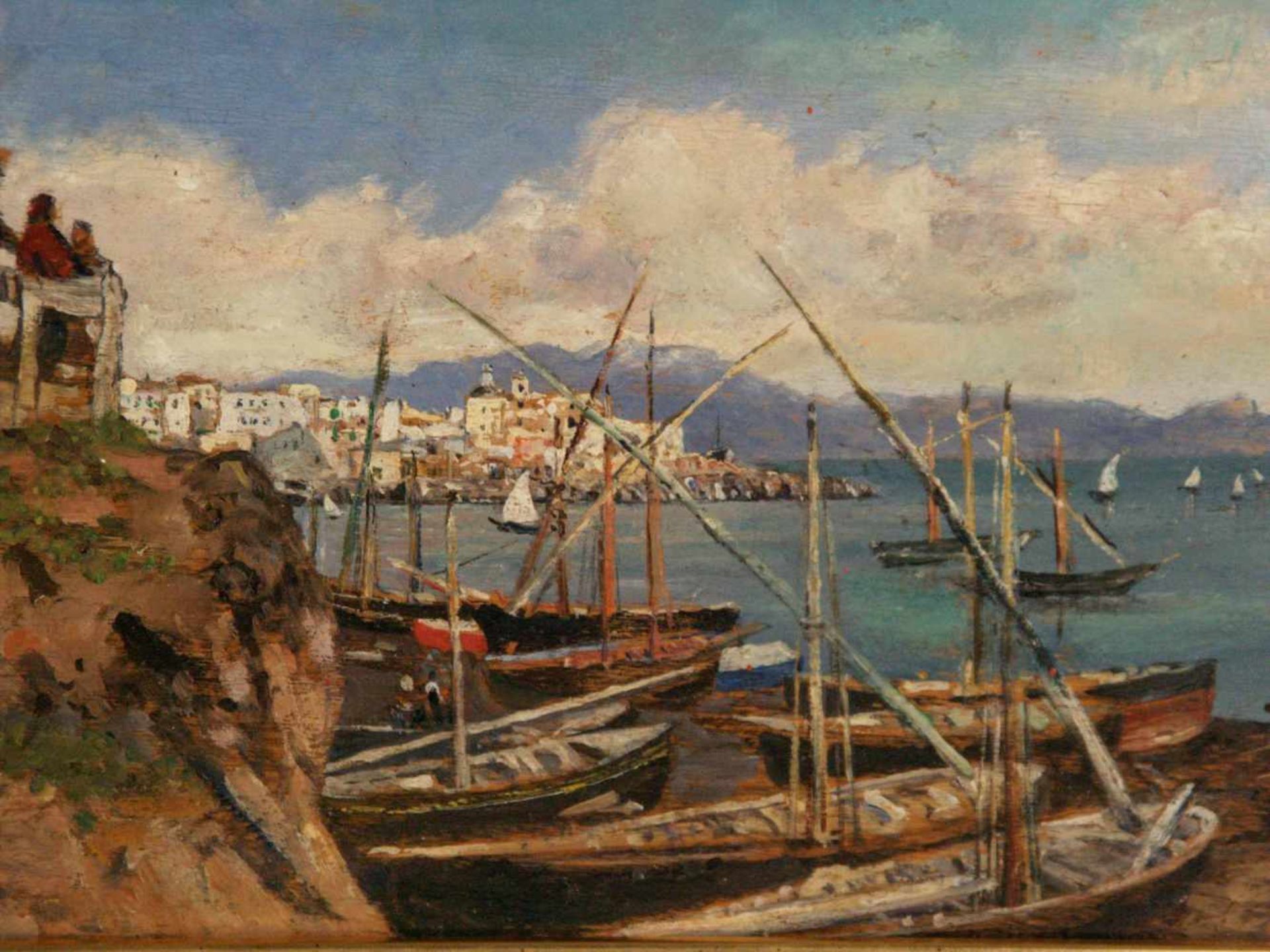 Ankelen,Eugen (1858-1942) - Zwei Ansichten von italienischen Hafenorten, Öl auf Holzplatte, beide - Image 4 of 6