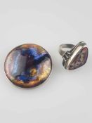 Ring & Brosche - Silber gestempelt 900, mit farbigen Emaileinlagen, Handarbeit,Ring Dm.ca.17mm/