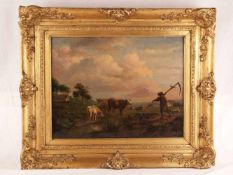 Van Strij, Jacob (1756 -Dordrecht- 1815, zug.) - Landschaft mit Kuhherde sowie Bauer mit Sense und