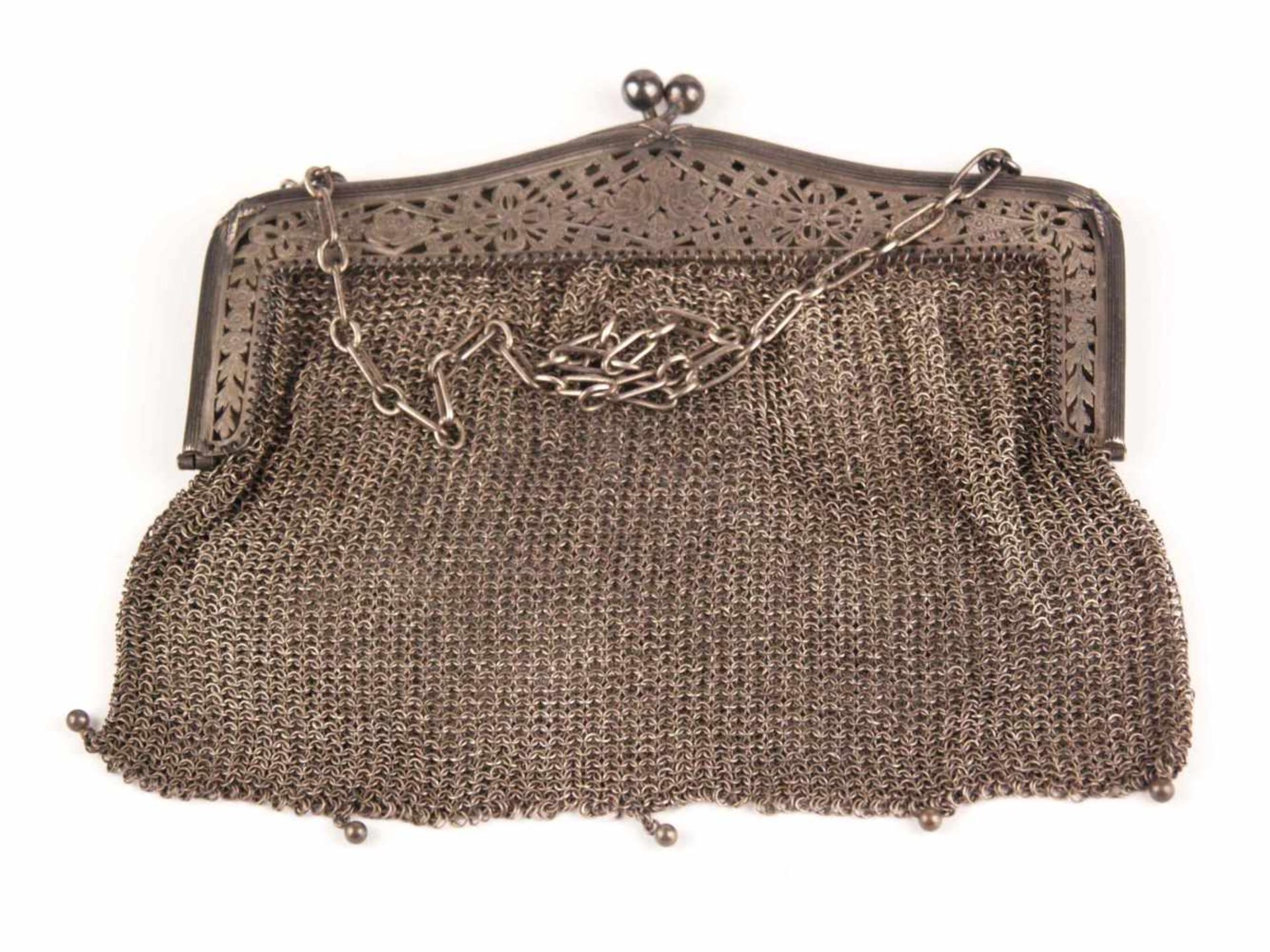 Damen-Abendtasche - Silber 800, innen gepunzt und datiert '1911', Kettengeflecht, Schnappverschluss,