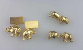 Zwei Paar Manschettenknöpfe - figürlich gestaltet als Nilpferd bzw. Elefant, 925 Silber vergoldet,