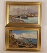 Ankelen,Eugen (1858-1942) - Zwei Ansichten von italienischen Hafenorten, Öl auf Holzplatte, beide