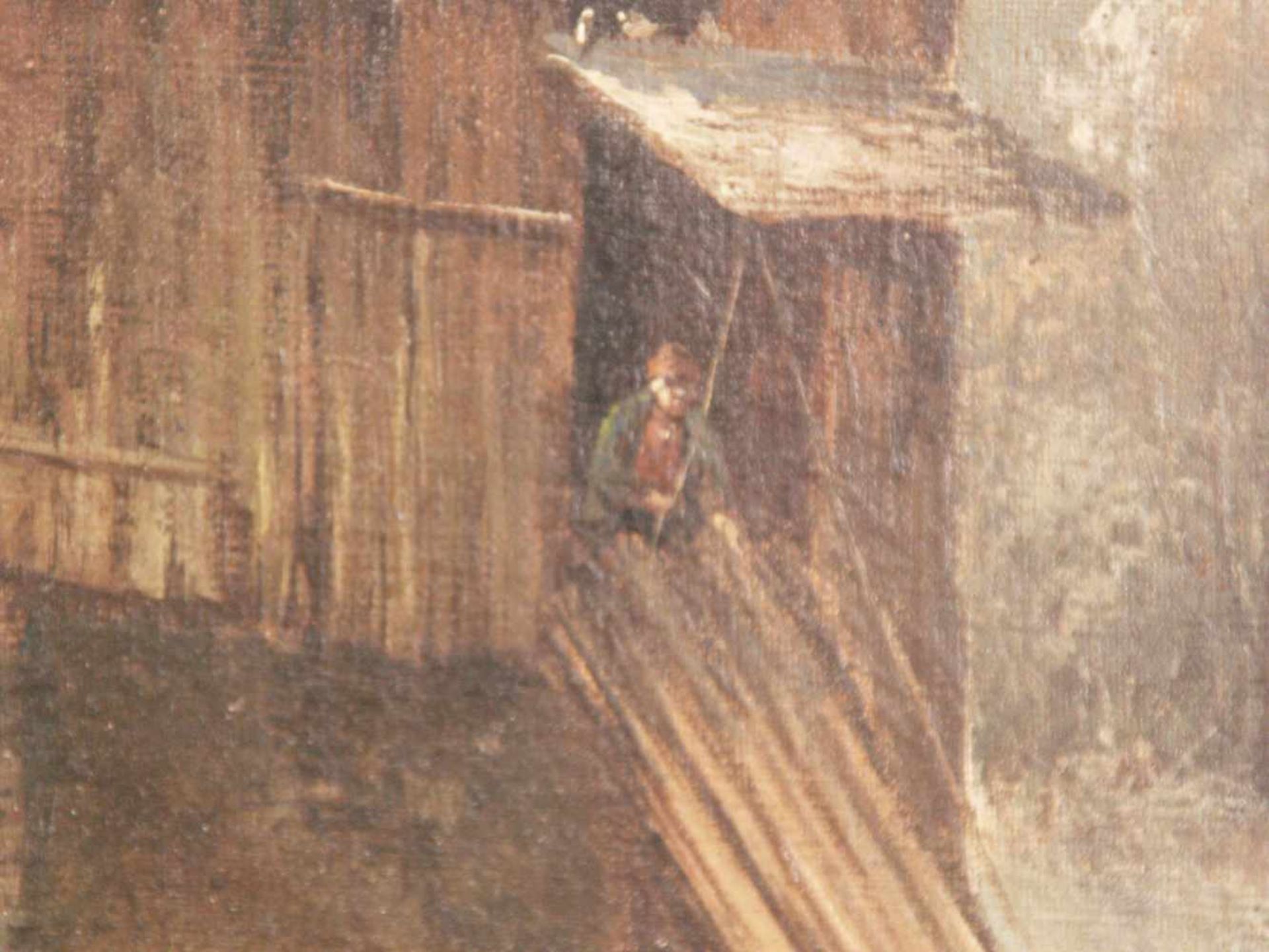 Monogrammist 19.Jh.- Schneebedeckte Gebirgslandschaft mit Holzmühle, Öl auf Leinwand,rechts unten - Image 4 of 14