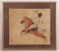 Polospieler - China, nach dem Detail eines Wandgemäldes aus dem Felsengrab des Prinzen Li Xian (