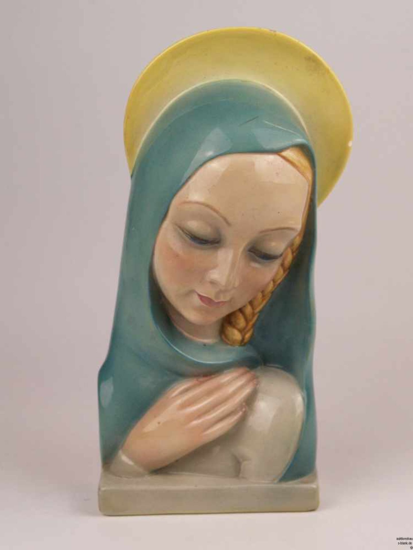 Keramik-Büste "Madonna" - Keramikmanufaktur "Lenci", Turin, heller Scherben, glasiert, polychrom