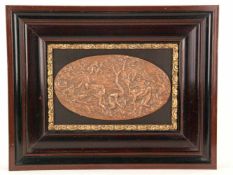 Ovale Reliefplakette "Bacchanal" - Kupfer bzw. Kupferbronze,aus mehreren Einzelszenen komponiertes