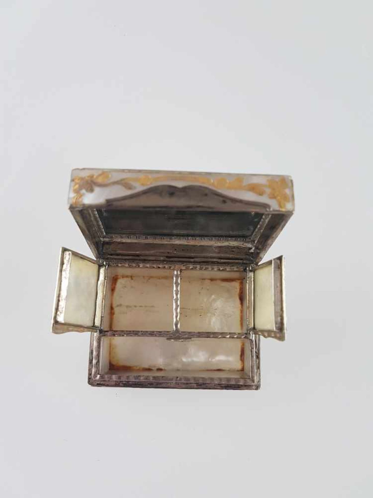 Schminkdöschen- rechteckige Form,Silbergehäuse mit Perlmuttummantelung, Perlmutt mit - Bild 4 aus 6