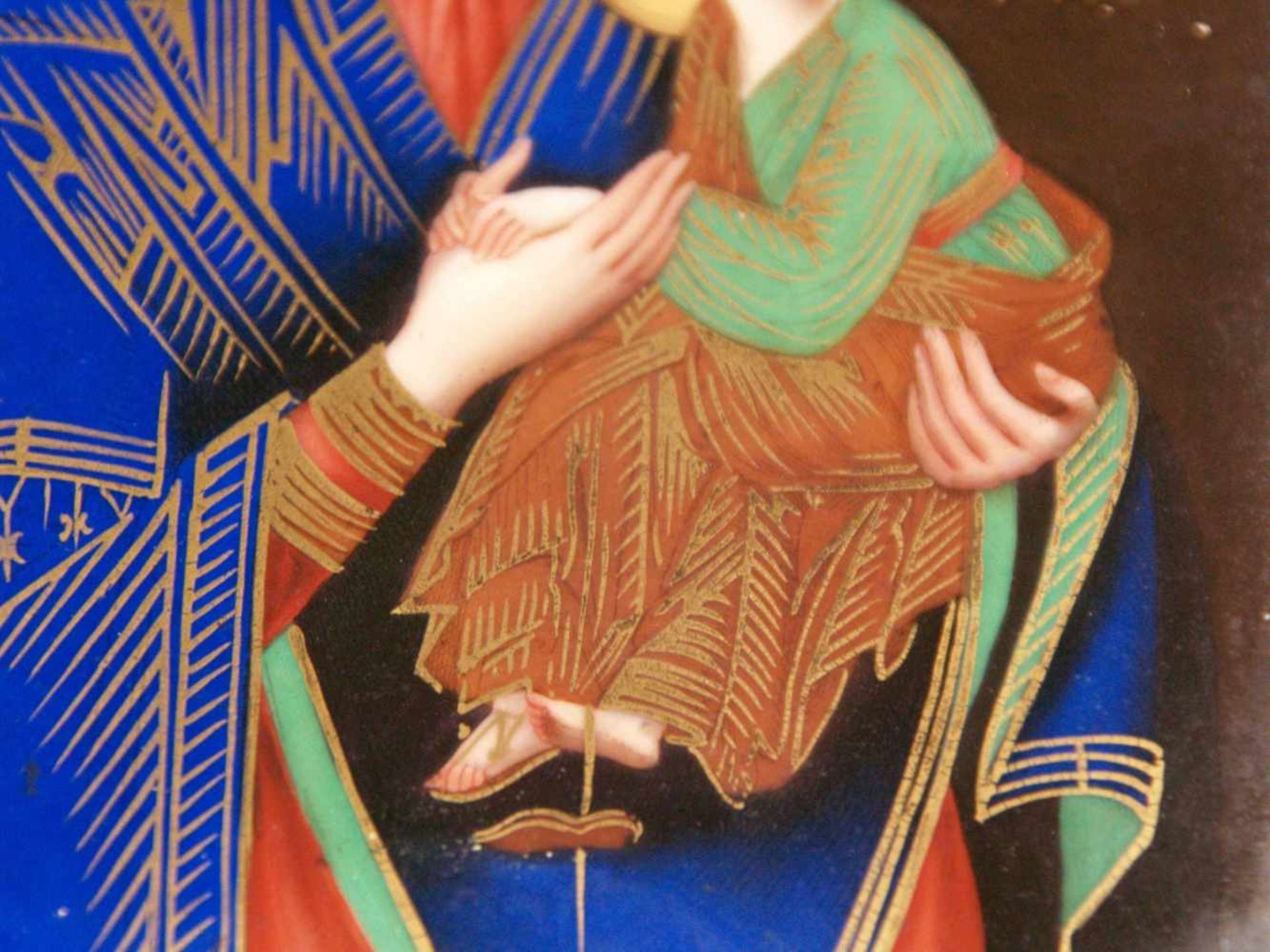 Ikone Gottesmutter Hodegetria - Russland, 20.Jh., Porzellanplatte, polychrome Emailmalerei und - Bild 3 aus 3