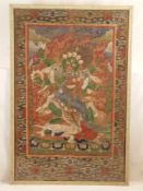 Thangka des Sadbhuja-Mahakala - Darstellung des sechsarmigen Dharmapala, der als höchster Beschützer