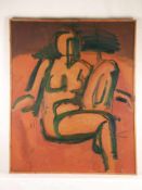 Unbekannter Künstler - "Nude", Öl auf Leinwand, abstrakter sitzender Frauenakt, ca.110x90cm, gerahmt