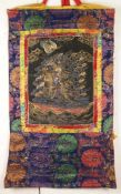 Schwarzgrundiges Thangka der Palden Lhamo (Shri Devi) - Malerei in Gouachefarben auf Gewebe, teils