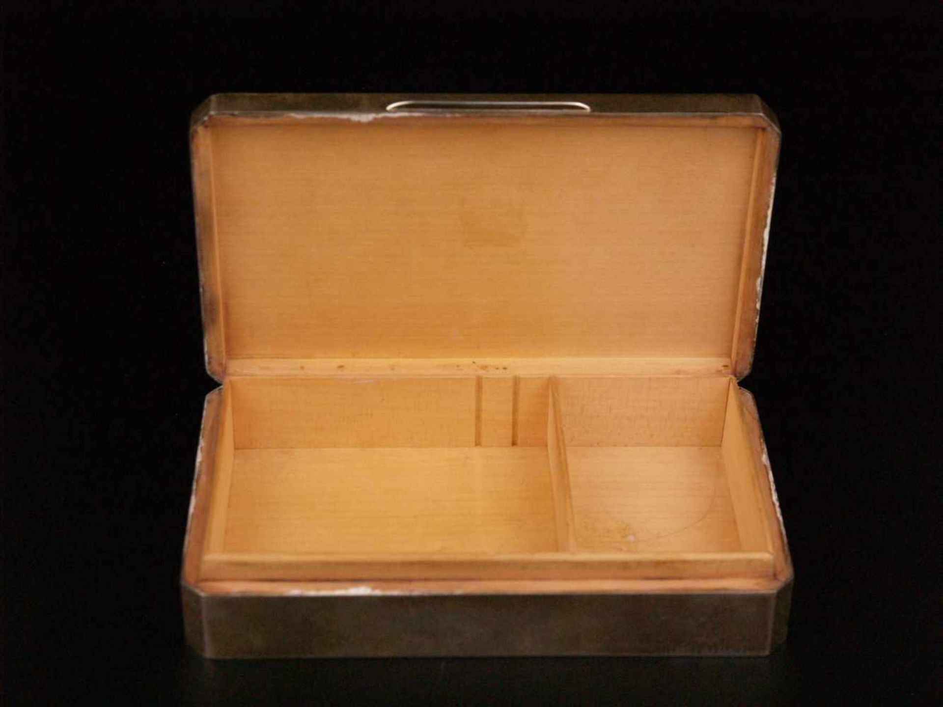 Zigarrenbox - Silber, ca.3,1x 15,5 × 9cm, England, Wandung punziert: Meistermarke "SJR" für S J Rose - Bild 2 aus 5