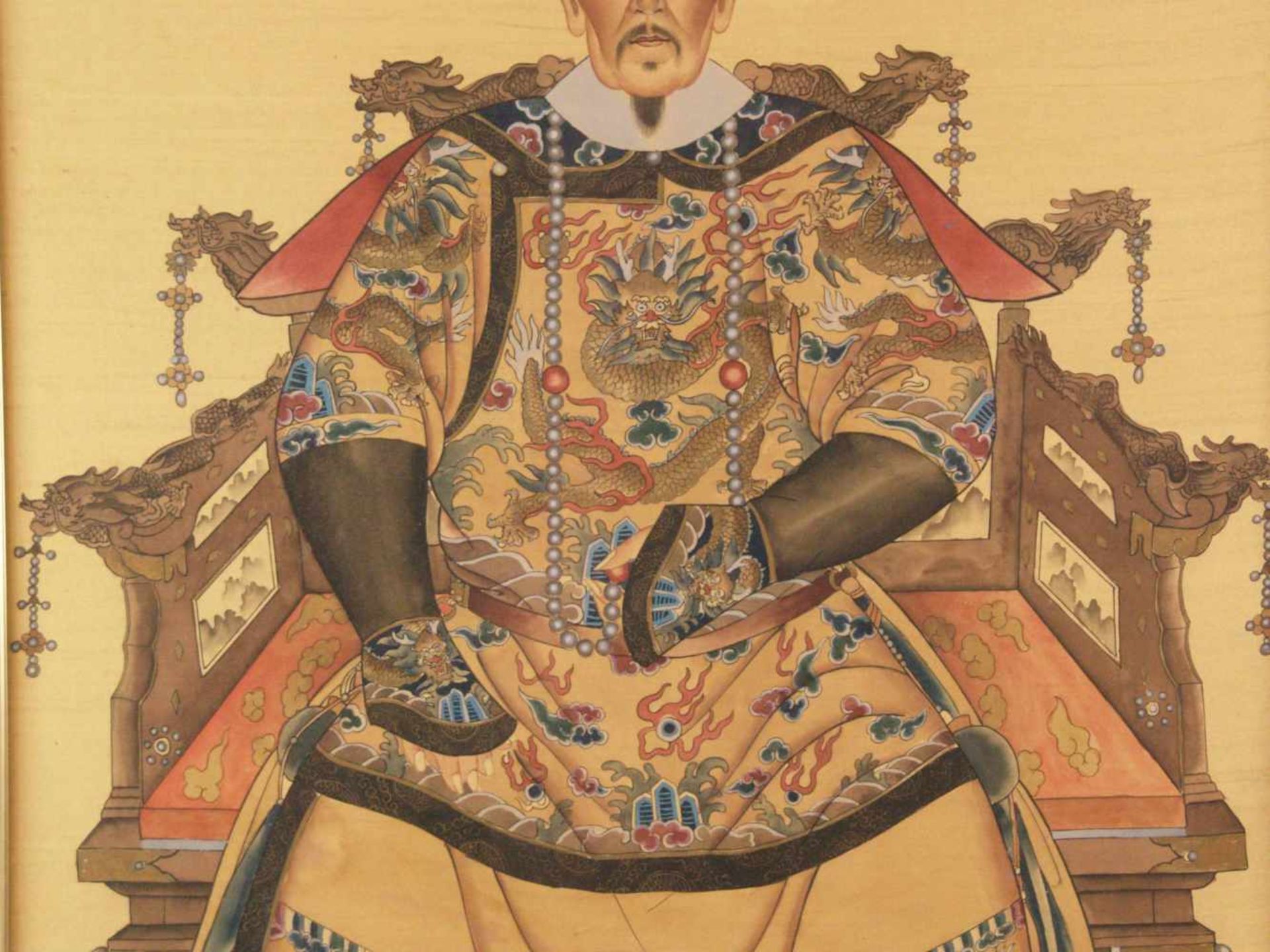 Kaiserliches Porträt/Ahnenbild - Kaiser Kangxi (1654-1722/Regierungszeit 1662-1722), Farbe auf - Bild 3 aus 4