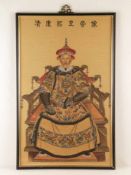 Kaiserliches Porträt/Ahnenbild - Kaiser Kangxi (1654-1722/Regierungszeit 1662-1722), Farbe auf