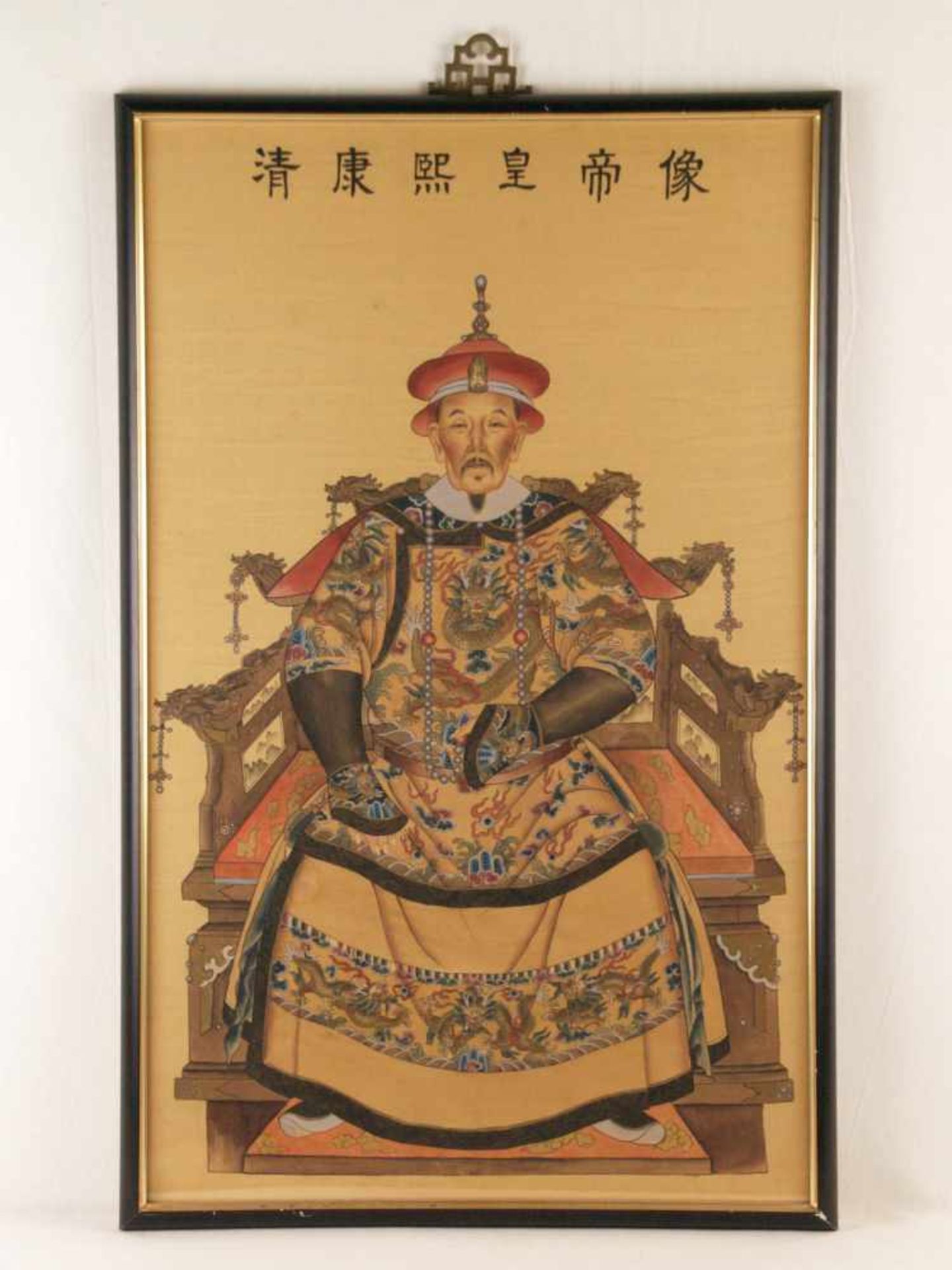 Kaiserliches Porträt/Ahnenbild - Kaiser Kangxi (1654-1722/Regierungszeit 1662-1722), Farbe auf