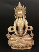 Buddha Amitayus - Sinotibetisch 20.Jh., Bronzelegierung, auf erhöhtem Lotussockel sitzend, mit