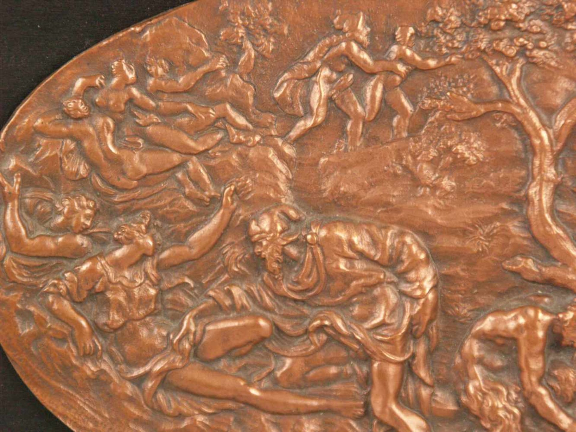 Ovale Reliefplakette "Bacchanal" - Kupfer bzw. Kupferbronze,aus mehreren Einzelszenen komponiertes - Bild 3 aus 5
