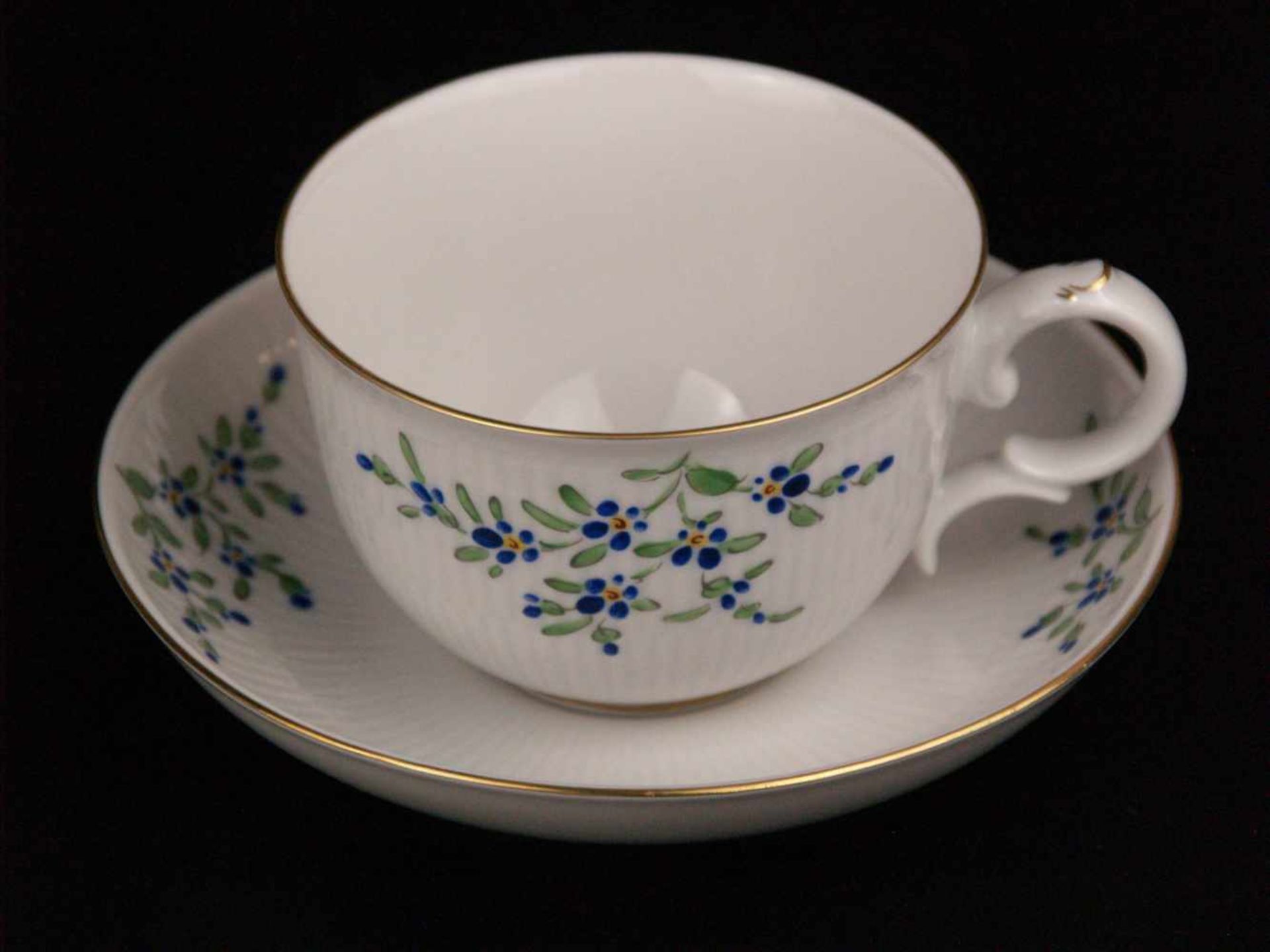 Tête-à-Tête Tee-/Kaffeeservice - Hoechst, blaue Radmarke, Form: Residenz, polychromes - Bild 6 aus 7