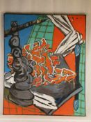 Westendorp, van Frank?- "Abstrahiertes Stillleben mit skulpturalem Bildwerk", 1985, Öl/Acryl auf