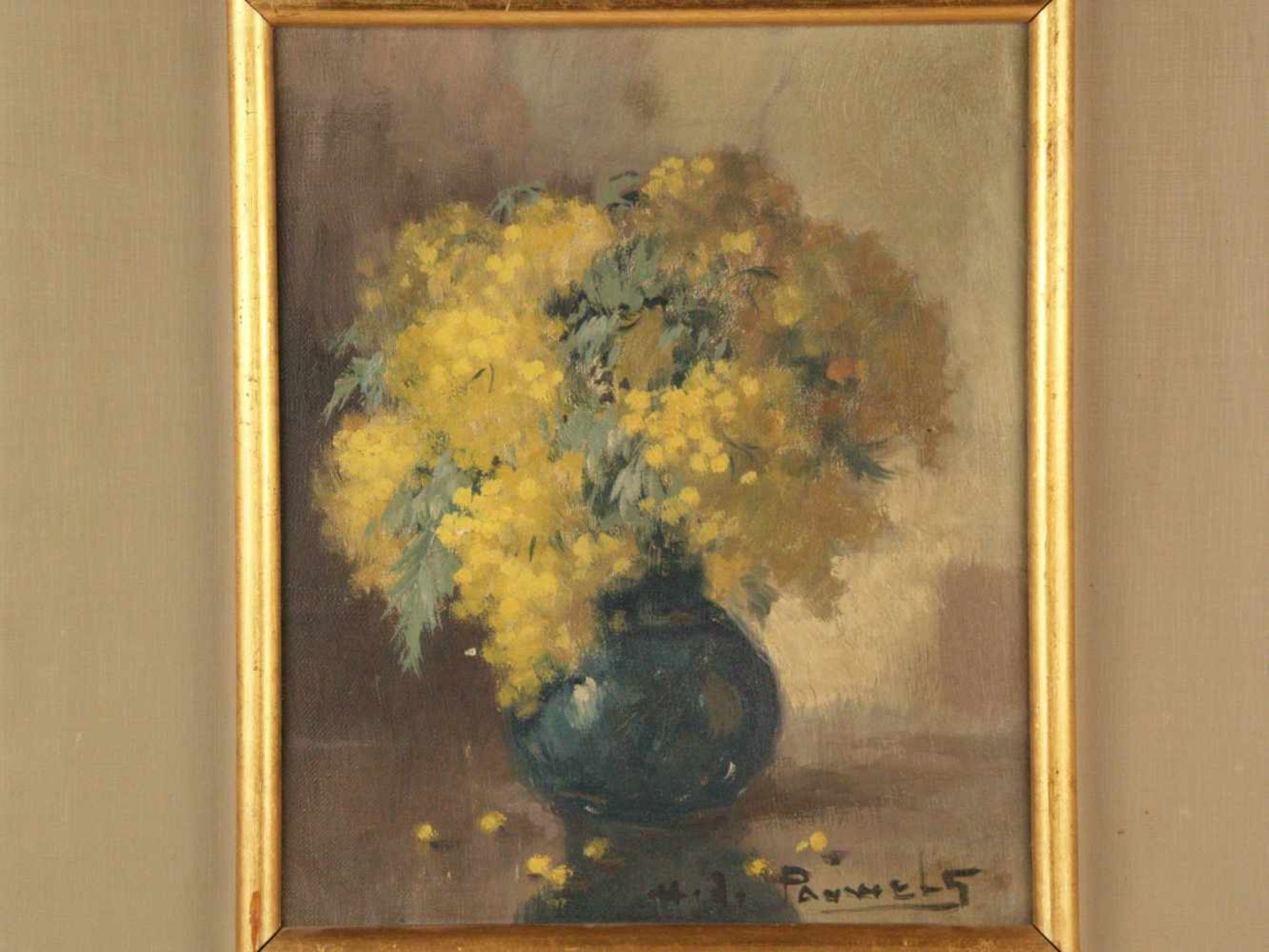 Pauwels, Henri Joseph (1903-1983, belgischer Maler) - Stillleben mit gelben Mimosen, Öl auf