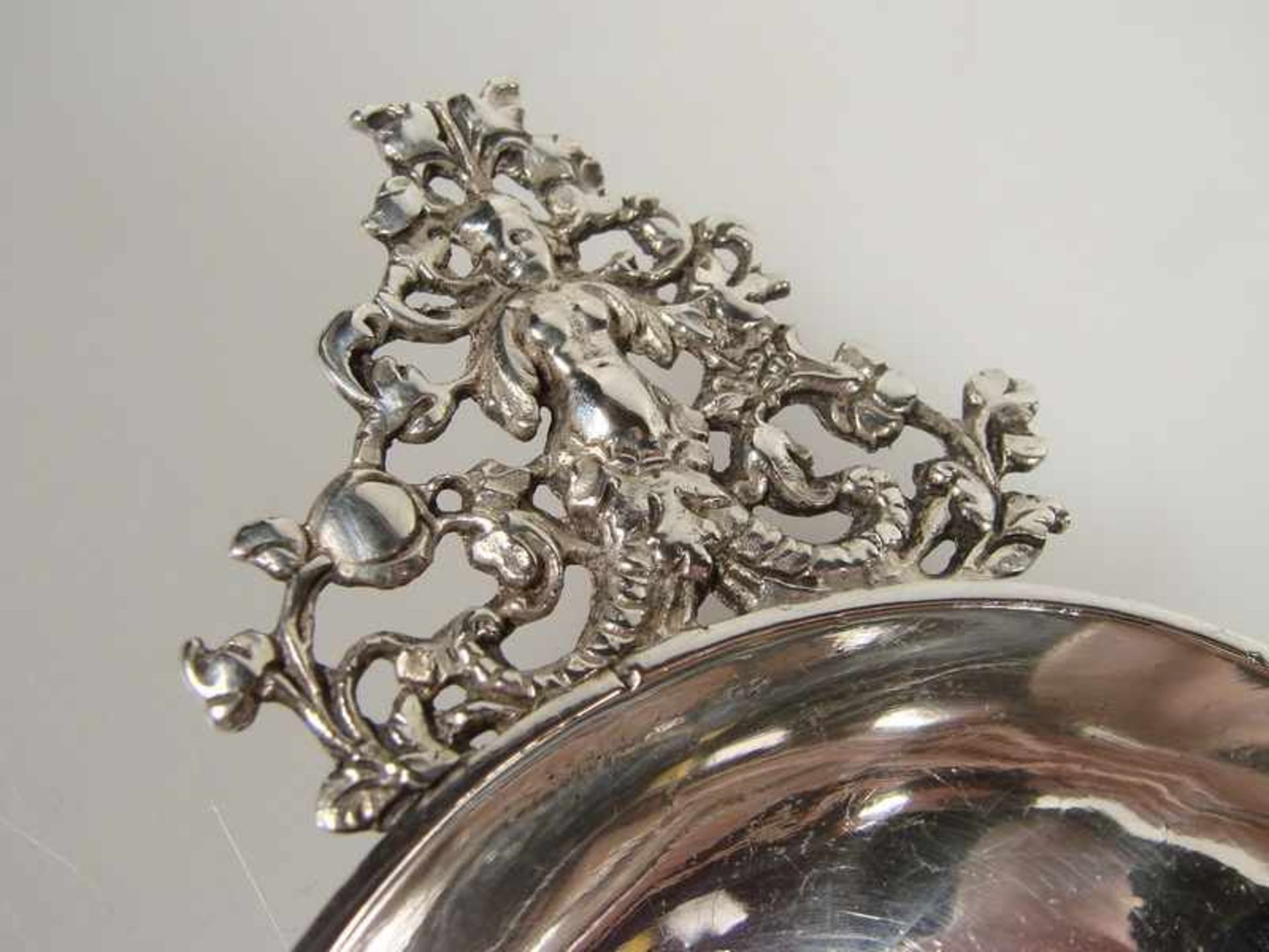 Henkelschale - Silber, mit Hanauer Marken (Lilie / Handelsschiff) gepunzt, 19.Jh., elegante, ovale - Bild 2 aus 11