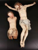 Korpus Christi - 2-tlg. 1x Holz geschnitzt und überfasst, ganzfigurige Darstellung Christi mit