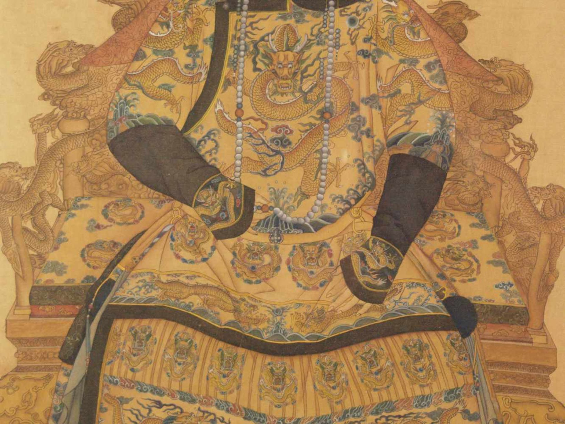 Kaiserliches Porträt/Ahnenbild - Kaiser Yongzheng (1678-1735/Regierungszeit 1723-1735), Farbe auf - Bild 3 aus 4