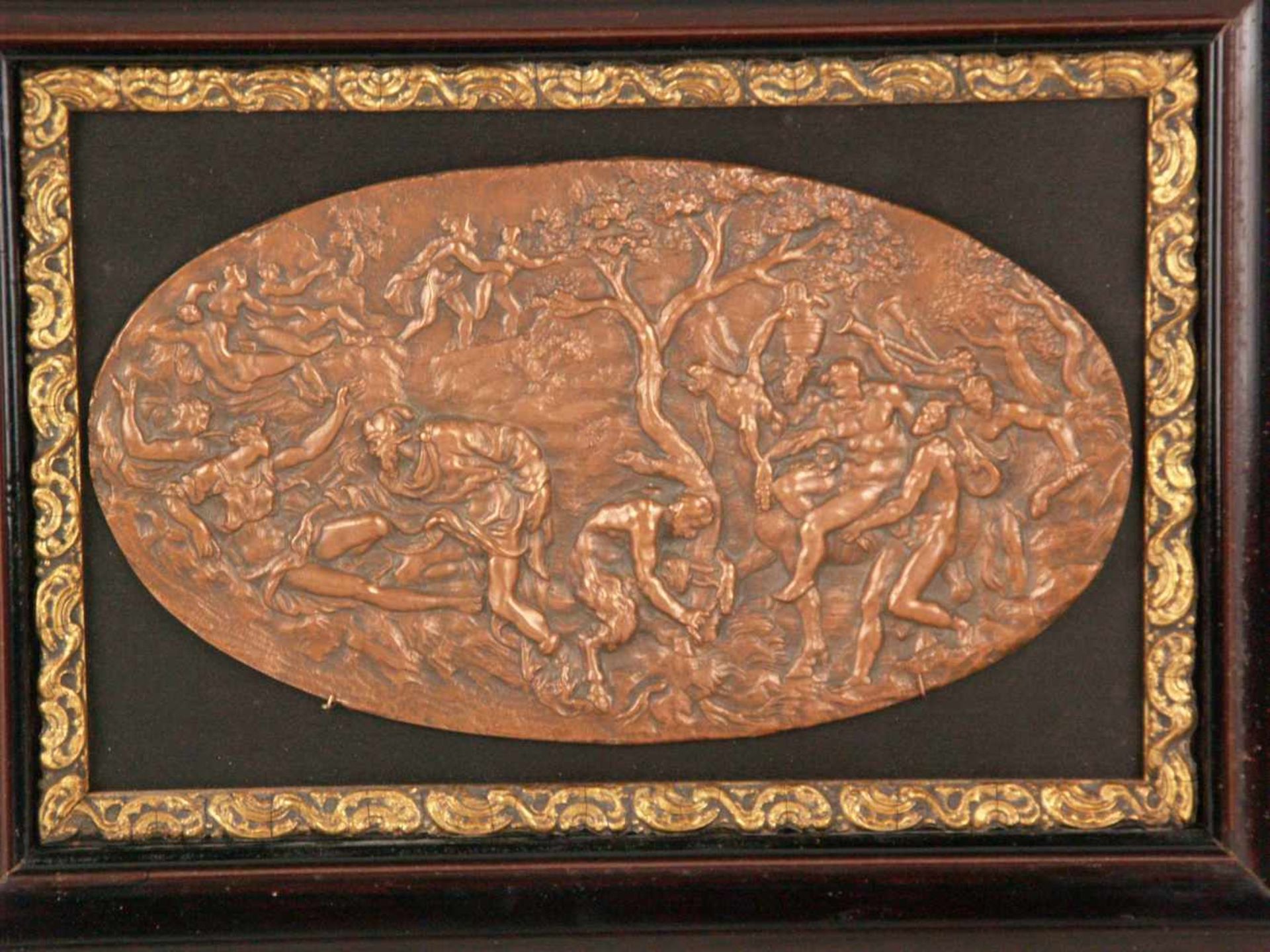Ovale Reliefplakette "Bacchanal" - Kupfer bzw. Kupferbronze,aus mehreren Einzelszenen komponiertes - Bild 2 aus 5